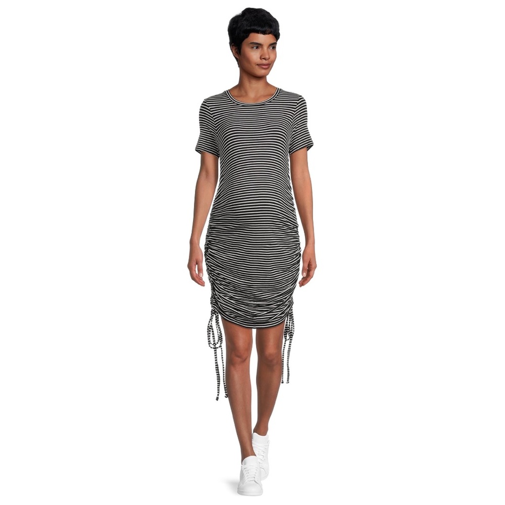 Destination Maternity Black Striped Side Ruched Bodycon Dress